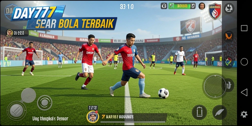 Screenshot utama DAY777 menampilkan aksi mendebarkan dalam permainan sepak bola.