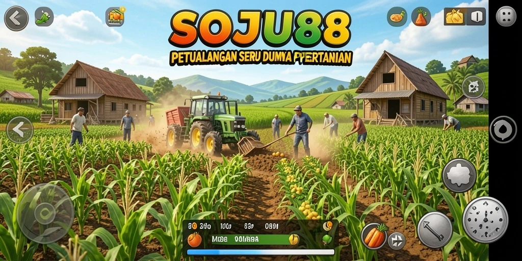 Tampilan gameplay SOJU88 dengan kebun yang indah dan hewan peliharaan.