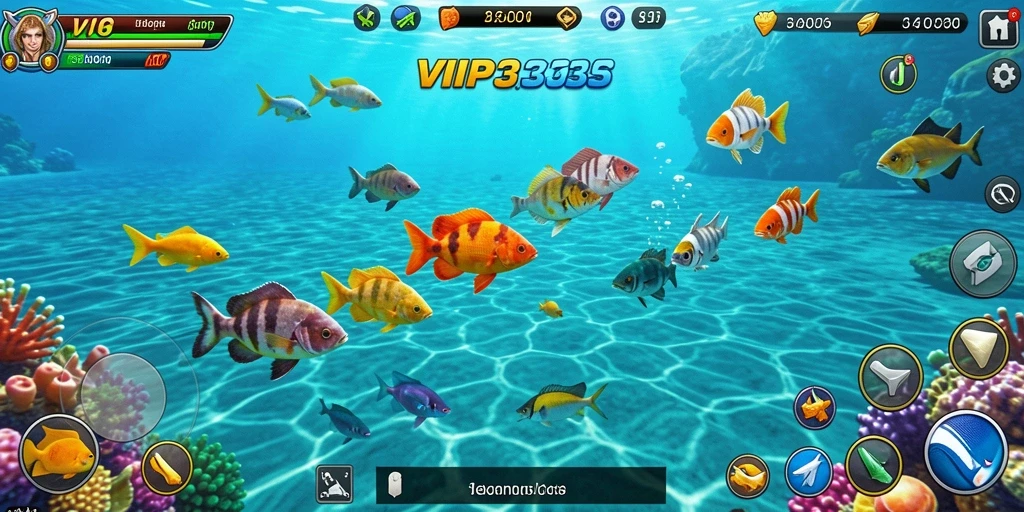Tampilan gameplay <strong>VIP333</strong> saat menembak ikan dengan berbagai efek visual.